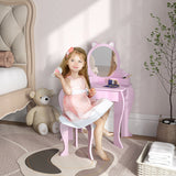 Wooden Kids Dressing Table Set 55cm Wide Cat Design - Velmora