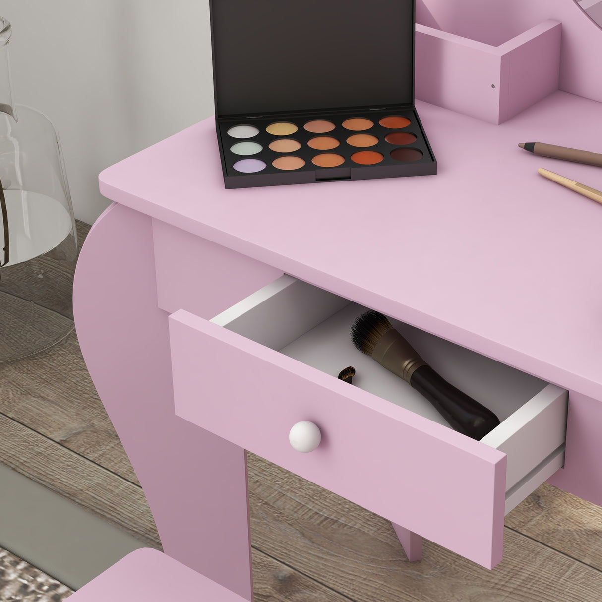 Wooden Kids Dressing Table Set 55cm Wide Cat Design - Velmora