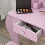 Wooden Kids Dressing Table Set 55cm Wide Cat Design - Velmora