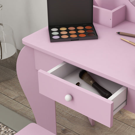 Wooden Kids Dressing Table Set 55cm Wide Cat Design - Velmora