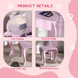 Wooden Kids Dressing Table Set 55cm Wide Cat Design - Velmora