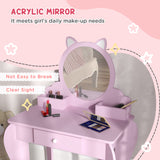 Wooden Kids Dressing Table Set 55cm Wide Cat Design - Velmora