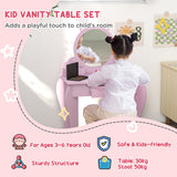 Wooden Kids Dressing Table Set 55cm Wide Cat Design - Velmora