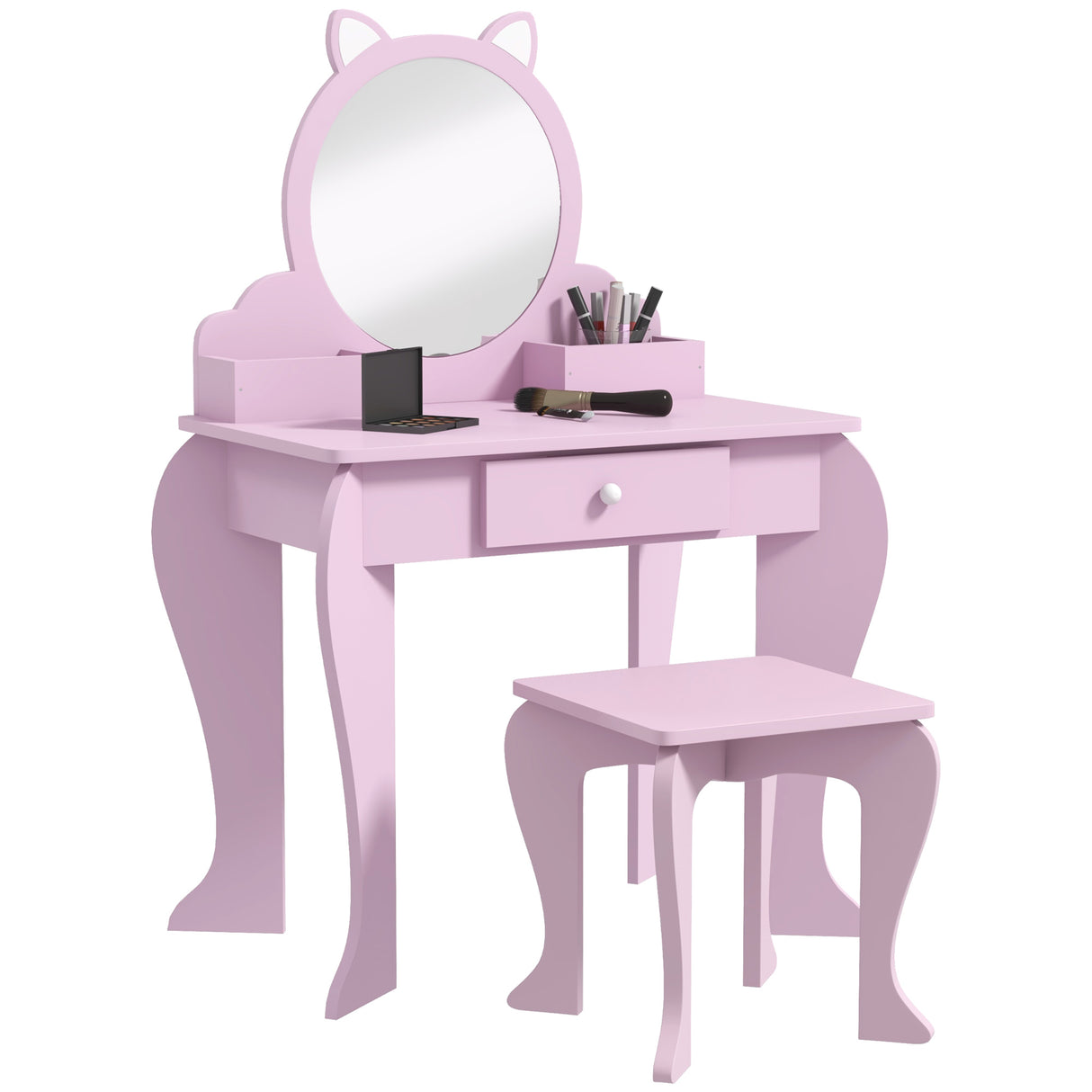Wooden Kids Dressing Table Set 55cm Wide Cat Design - Velmora