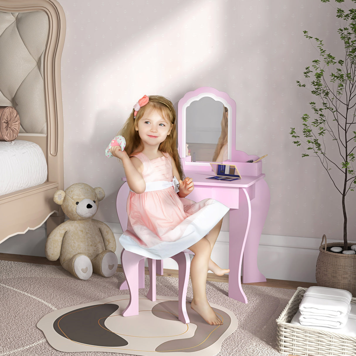 Wooden Kids Dressing Table Set 55cm Wide Cloud Design - Velmora