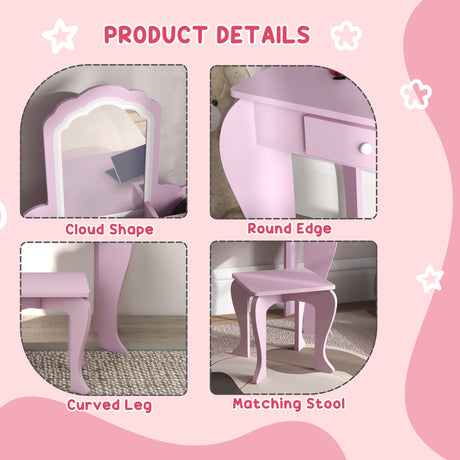 Wooden Kids Dressing Table Set 55cm Wide Cloud Design - Velmora