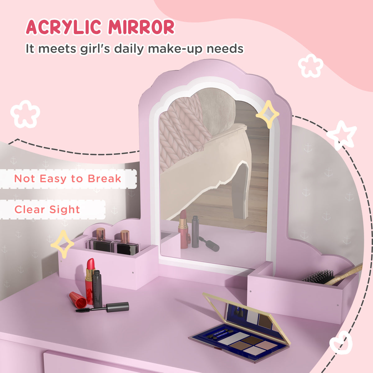 Wooden Kids Dressing Table Set 55cm Wide Cloud Design - Velmora