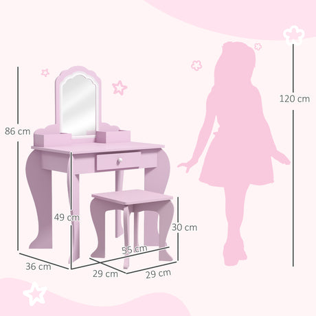 Wooden Kids Dressing Table Set 55cm Wide Cloud Design - Velmora