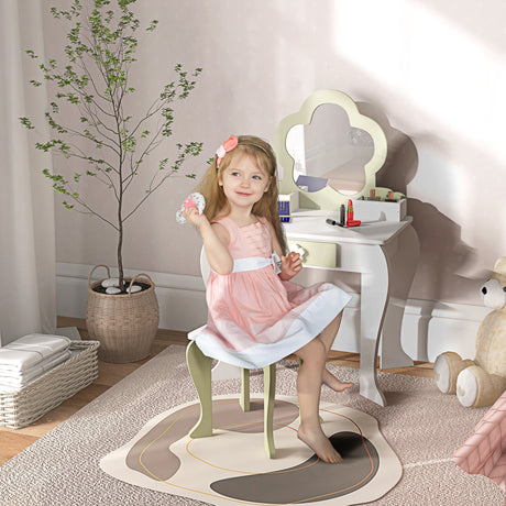 Wooden Kids Dressing Table Set 55cm Wide Flower Design - Velmora