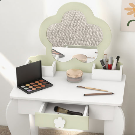 Wooden Kids Dressing Table Set 55cm Wide Flower Design - Velmora