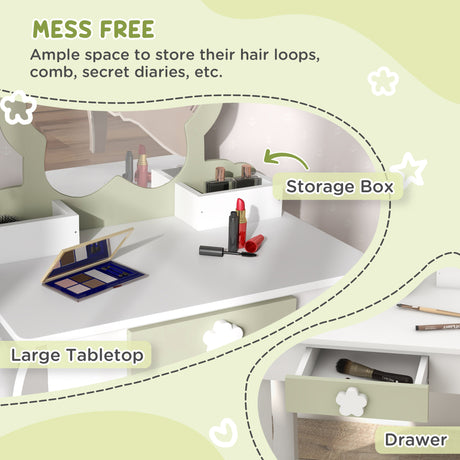 Wooden Kids Dressing Table Set 55cm Wide Flower Design - Velmora