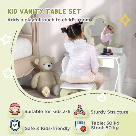 Wooden Kids Dressing Table Set 55cm Wide Flower Design - Velmora