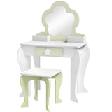 Wooden Kids Dressing Table Set 55cm Wide Flower Design - Velmora