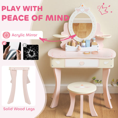 Wooden Kids Dressing Table Set 59.5cm Wide - Velmora