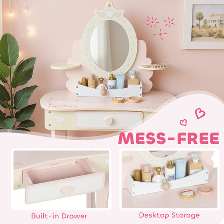 Wooden Kids Dressing Table Set 59.5cm Wide - Velmora