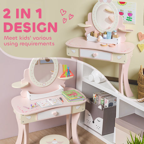 Wooden Kids Dressing Table Set 59.5cm Wide - Velmora