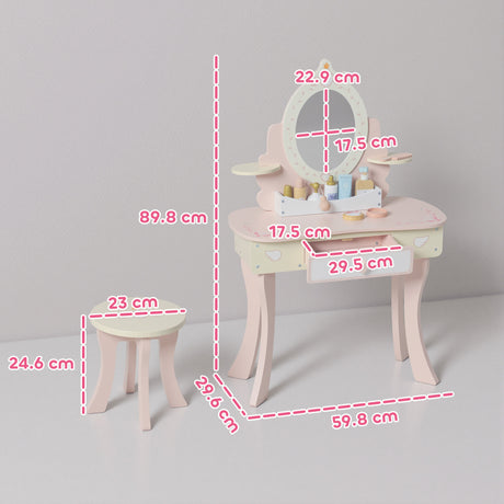 Wooden Kids Dressing Table Set 59.5cm Wide - Velmora