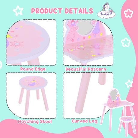 Wooden Kids Dressing Table Set 59cm Wide - Velmora