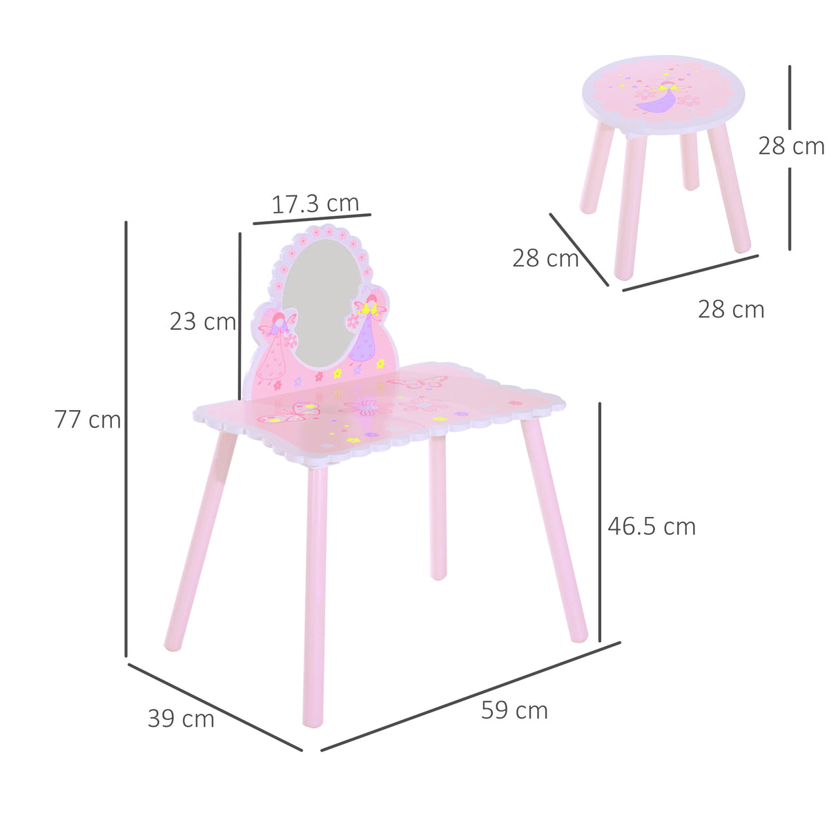 Wooden Kids Dressing Table Set 59cm Wide - Velmora