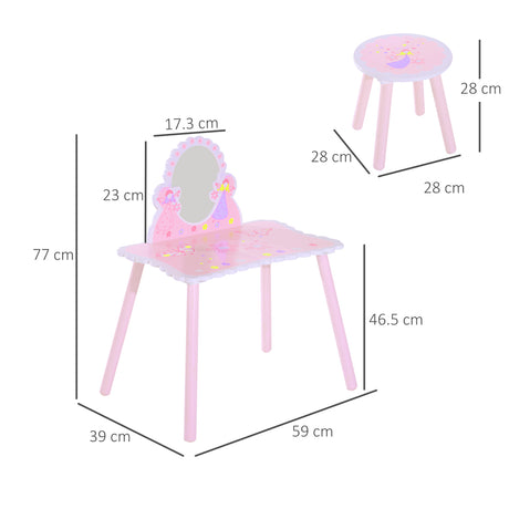 Wooden Kids Dressing Table Set 59cm Wide - Velmora