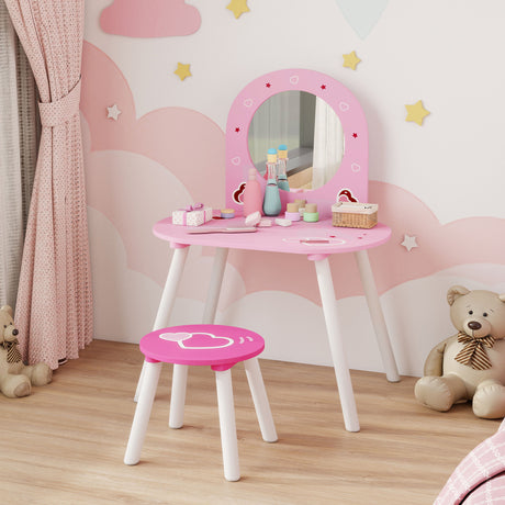 Wooden Kids Dressing Table Set 60cm Wide Heart Design - Velmora