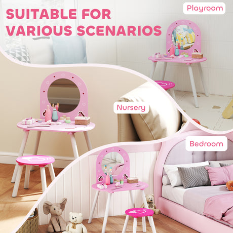 Wooden Kids Dressing Table Set 60cm Wide Heart Design - Velmora