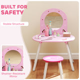Wooden Kids Dressing Table Set 60cm Wide Heart Design - Velmora