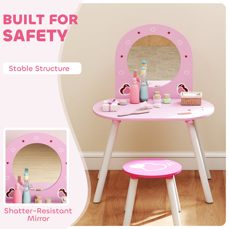 Wooden Kids Dressing Table Set 60cm Wide Heart Design - Velmora