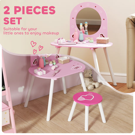 Wooden Kids Dressing Table Set 60cm Wide Heart Design - Velmora