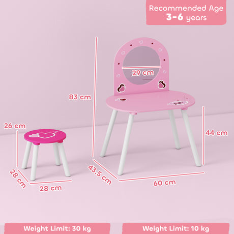 Wooden Kids Dressing Table Set 60cm Wide Heart Design - Velmora