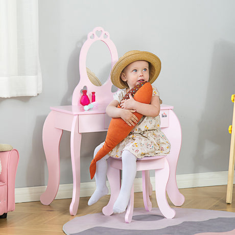 Wooden Kids Dressing Table Set 60cm Wide - Velmora