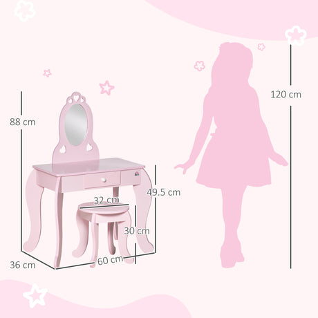 Wooden Kids Dressing Table Set 60cm Wide - Velmora