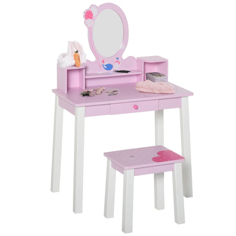 Wooden Kids Dressing Table Set 60cm Wide With 1 Drawer - Velmora