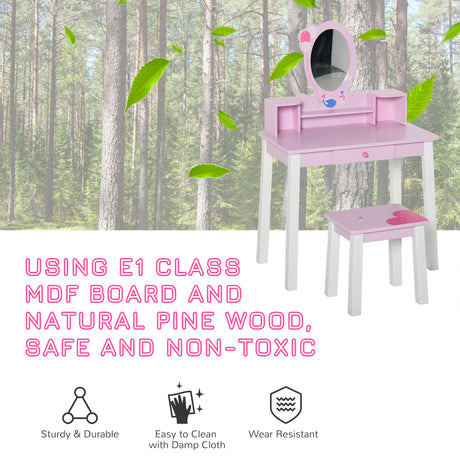 Wooden Kids Dressing Table Set 60cm Wide With 1 Drawer - Velmora