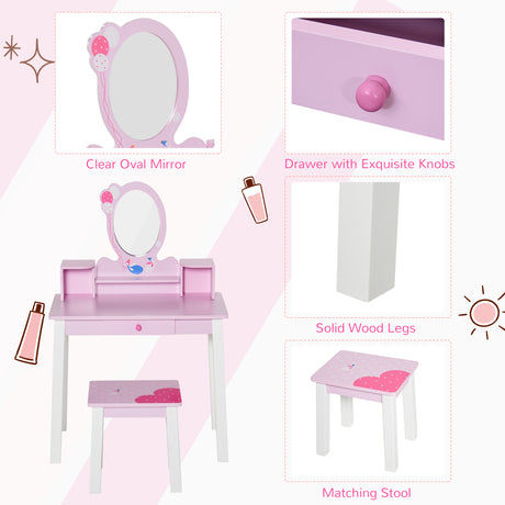 Wooden Kids Dressing Table Set 60cm Wide With 1 Drawer - Velmora