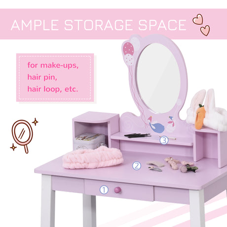 Wooden Kids Dressing Table Set 60cm Wide With 1 Drawer - Velmora