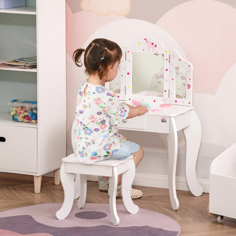 Wooden Kids Dressing Table Set 63cm Wide - Velmora