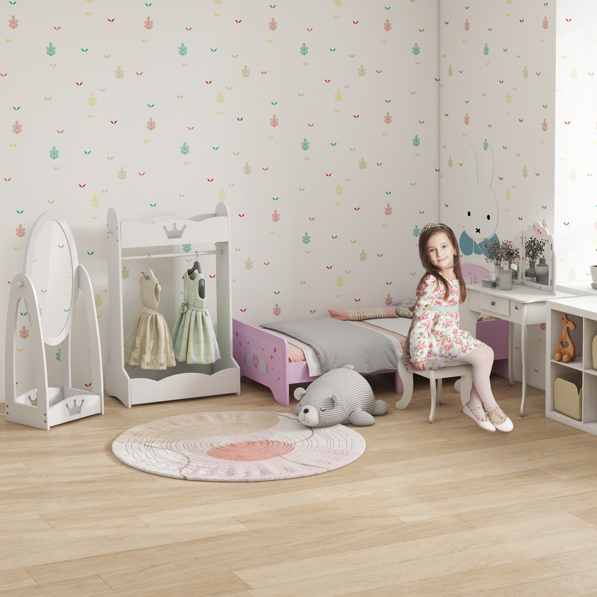 Wooden Kids Dressing Table Set 63cm Wide - Velmora