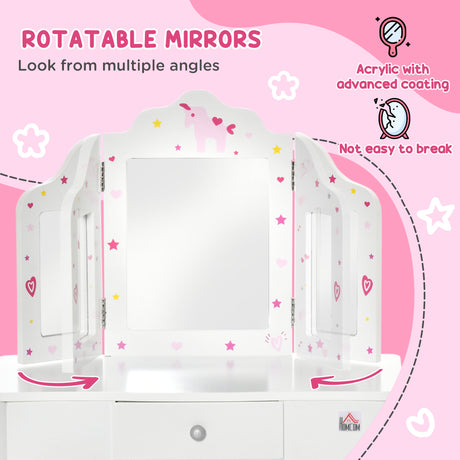 Wooden Kids Dressing Table Set 63cm Wide - Velmora