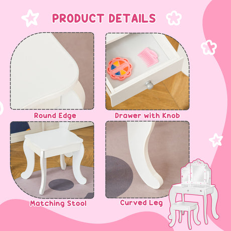 Wooden Kids Dressing Table Set 63cm Wide - Velmora
