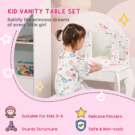 Wooden Kids Dressing Table Set 63cm Wide - Velmora
