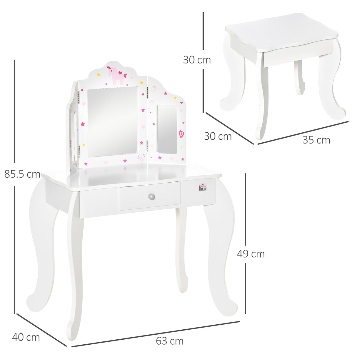 Wooden Kids Dressing Table Set 63cm Wide - Velmora