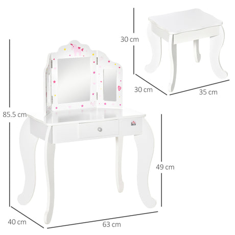 Wooden Kids Dressing Table Set 63cm Wide - Velmora
