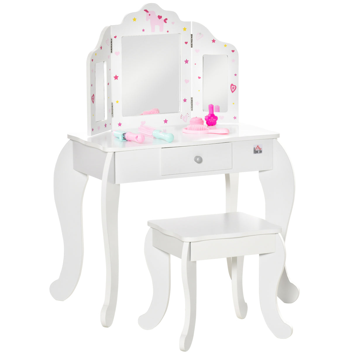 Wooden Kids Dressing Table Set 63cm Wide - Velmora