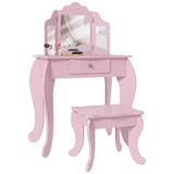 Wooden Kids Dressing Table Set 63cm Wide - Velmora
