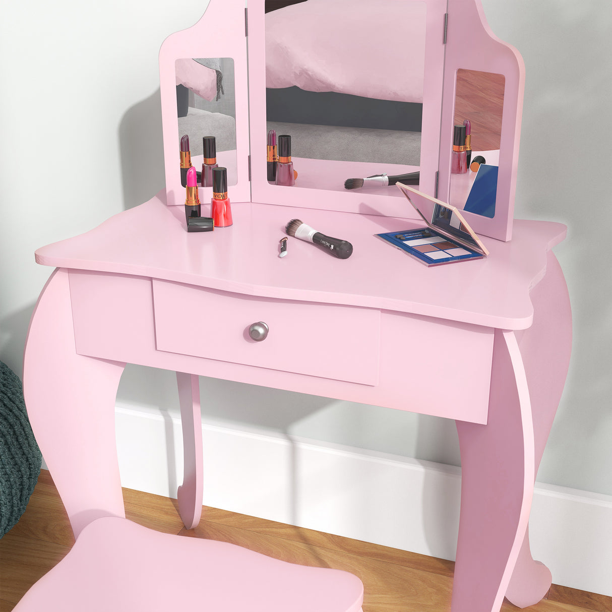 Wooden Kids Dressing Table Set 63cm Wide - Velmora