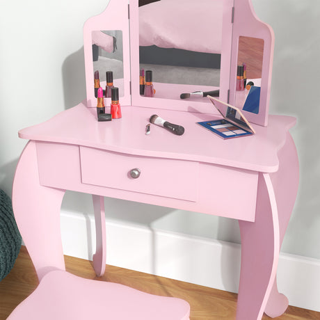 Wooden Kids Dressing Table Set 63cm Wide - Velmora