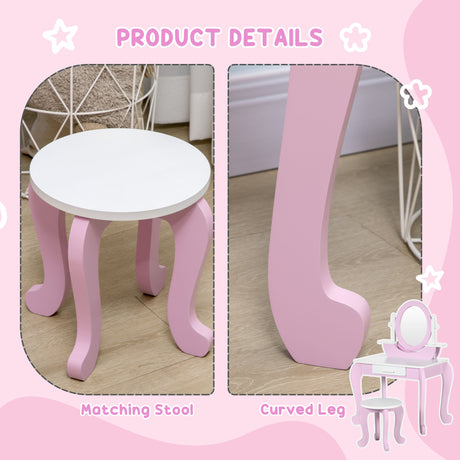 Wooden Kids Dressing Table Set 65.5cm Wide - Velmora