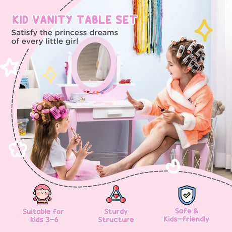 Wooden Kids Dressing Table Set 65.5cm Wide - Velmora