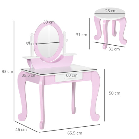Wooden Kids Dressing Table Set 65.5cm Wide - Velmora